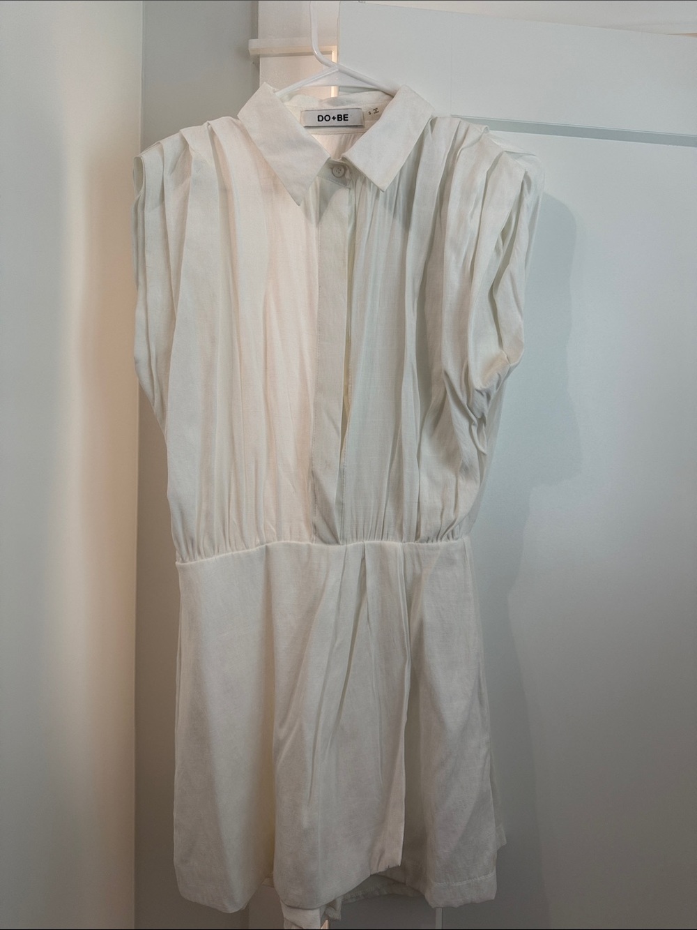 DO+BE Cream Pleated Button-Up Shirt Dress